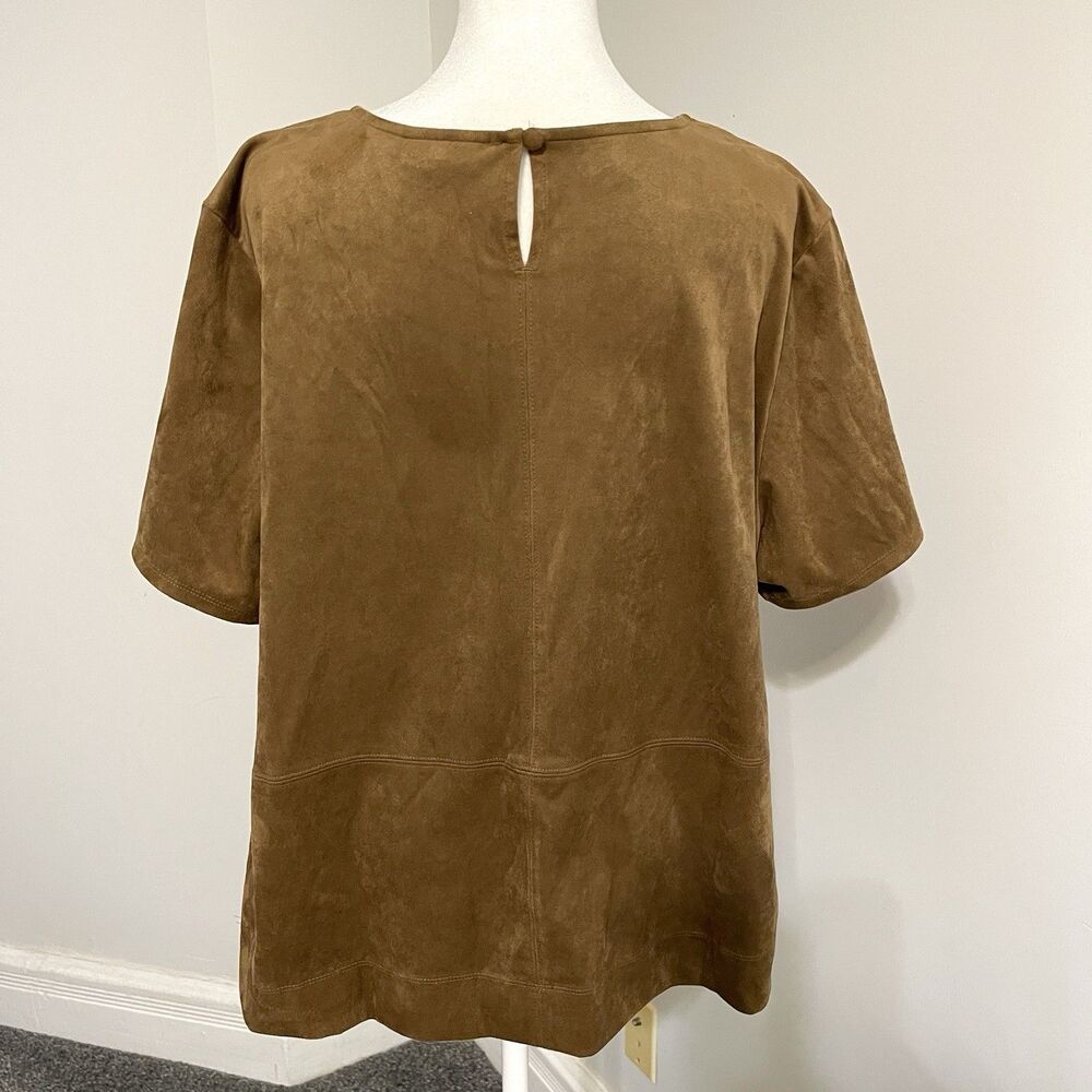 J Jill Faux Suede Top Womens XL Brown Short Sleeve Boho Western Neutral - Picture 4 of 10